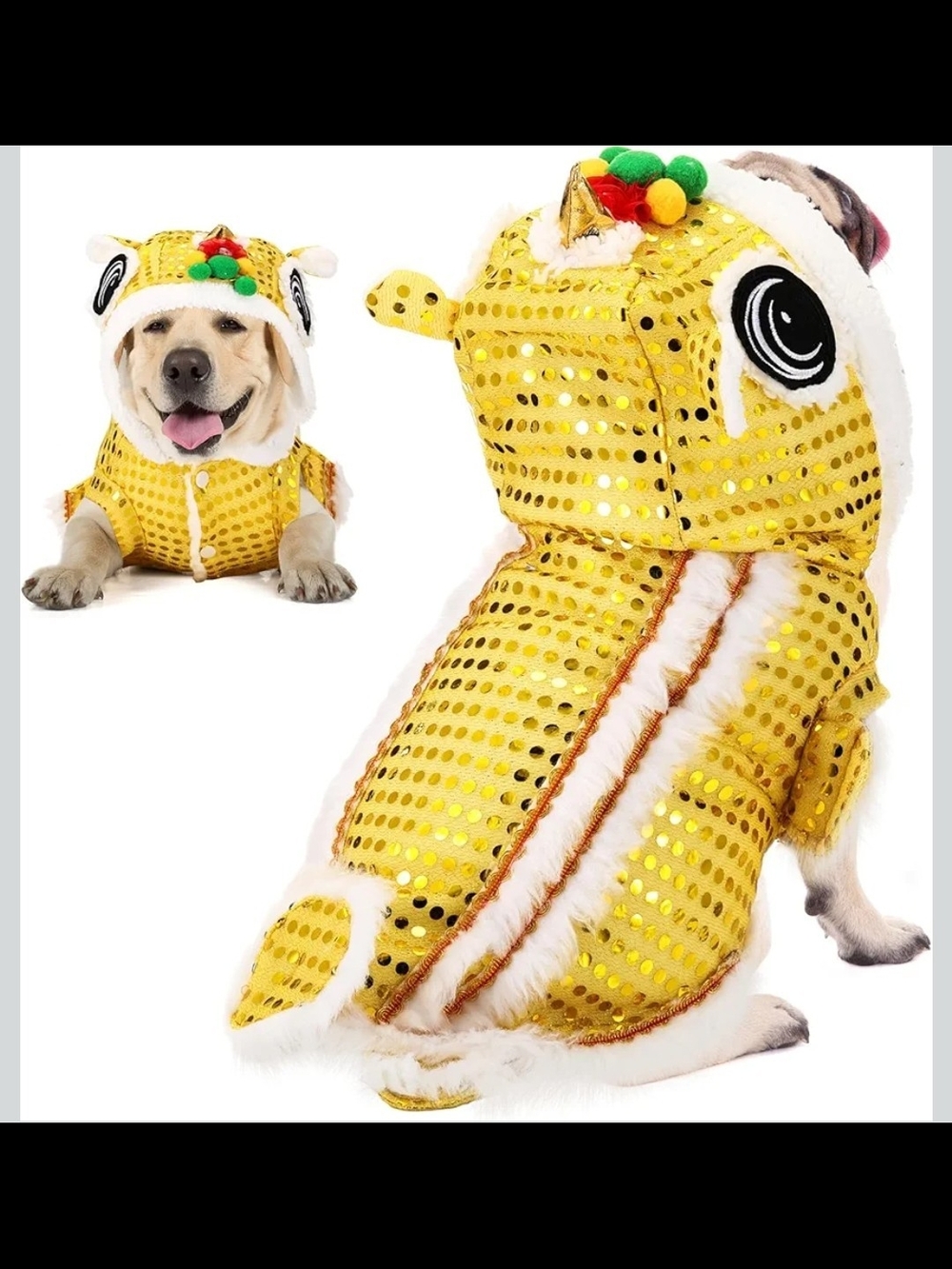  Lion Dance Dog Costume Chinese New Year Pet Costume with Sequins Chinese Lion
